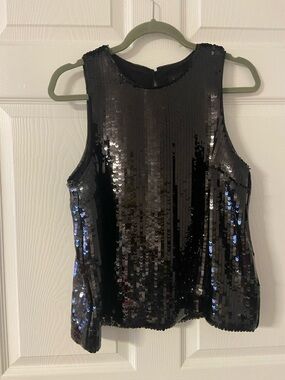 T12a- J. CREW Black Sequined EVENING NIGHT-OUT Sleeveless Top